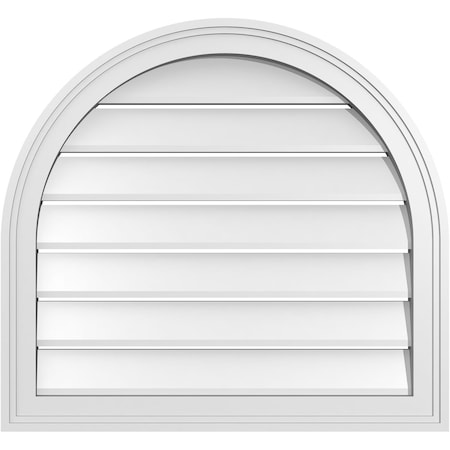 Ekena Millwork Round Top Surface Mount PVC Gable Vent: Functional, w/ 2"W x 1-1/2"P Brickmould Frame, 26"W x 24"H GVPRT26X2402SF